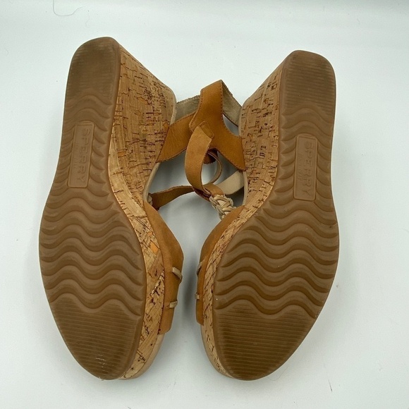 SPERRY tan leather cork wedge sandals size 10 - Picture 8 of 11